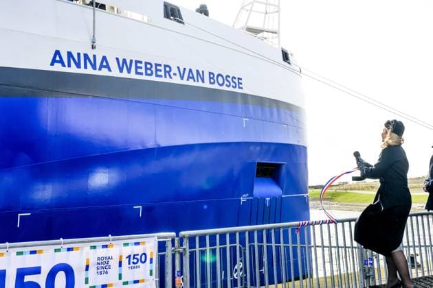 Texel, The Netherlands, 2026-03-12 14:25:53 TEXEL, 11-03-2026, NIOZ harbor. Queen Maxima christens the research vessel Anna Weber-van Bosse of the Royal Netherlands Institute for Sea Research (NIOZ). The christening ceremony will take place on Texel in the NIOZ harbor. The ship enables oceanographers to conduct research from the surface to the deep sea and from the poles to the tropics. PHOTO: NLBeeld Patrick van Emst Credit: NL Beeld Patrick van Emst  Copyright: xx x