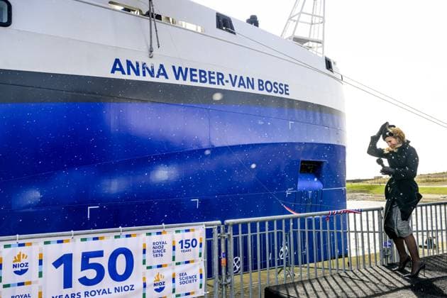 Texel, The Netherlands, 2026-03-12 14:25:56 TEXEL, 11-03-2026, NIOZ harbor. Queen Maxima christens the research vessel Anna Weber-van Bosse of the Royal Netherlands Institute for Sea Research (NIOZ). The christening ceremony will take place on Texel in the NIOZ harbor. The ship enables oceanographers to conduct research from the surface to the deep sea and from the poles to the tropics. PHOTO: NLBeeld Patrick van Emst Credit: NL Beeld Patrick van Emst  Copyright: xx x