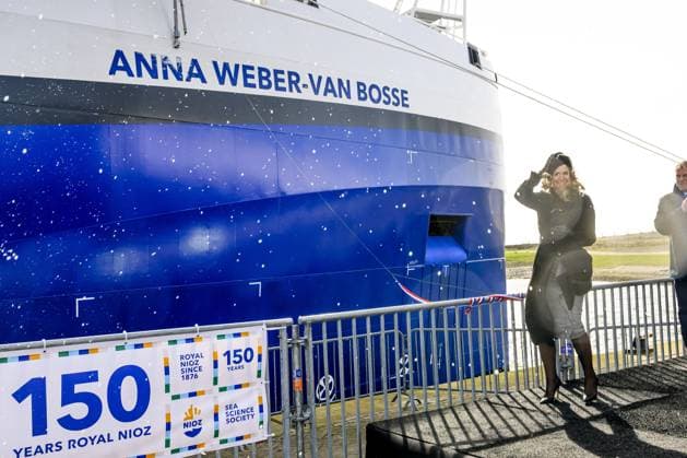 Texel, The Netherlands, 2026-03-12 14:25:57 TEXEL, 11-03-2026, NIOZ harbor. Queen Maxima christens the research vessel Anna Weber-van Bosse of the Royal Netherlands Institute for Sea Research (NIOZ). The christening ceremony will take place on Texel in the NIOZ harbor. The ship enables oceanographers to conduct research from the surface to the deep sea and from the poles to the tropics. PHOTO: NLBeeld Patrick van Emst Credit: NL Beeld Patrick van Emst  Copyright: xx x
