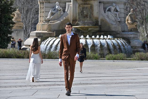 March 12, 2026, Madrid, Madrid, Spain: Model walks the runway during the opening show of OMODA MADRID ES MODA, at Plaza de EspaoÂ±a in Madrid, Spain. Madrid Spain  - ZUMAc312 20260312_zsp_c312_022 Copyright: xOscarxManuelxSanchezx