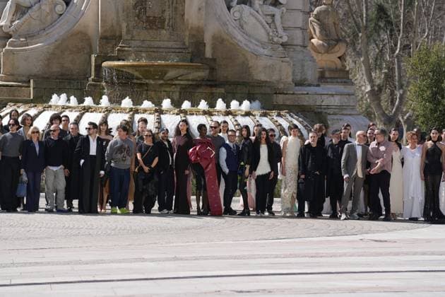 March 12, 2026, Madrid, Madrid, SPAIN: Models walk the runway on the urban catwalk set up in Plaza de Espana during the opening event of OMODA Madrid es Moda, marking the start of Madrid Fashion Week. The show brings together 25 Spanish independent fashion designers in one of the capital s most iconic locations Cordon Press 