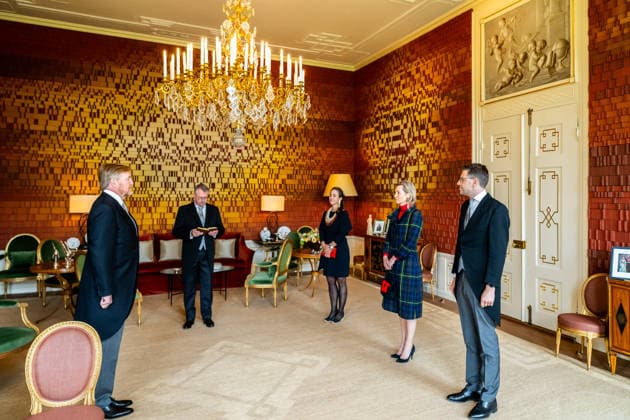12-03-2026 King Willem-Alexander during a meeting with the Permanent Representative to the UN Food and Agriculture Organizations, Elske Smith (Rome), and Ambassador Matthijs van Eeuwen LLM (Harare) at palace Huis ten Bosch in The Hague. Â  Copyright: xPPEx