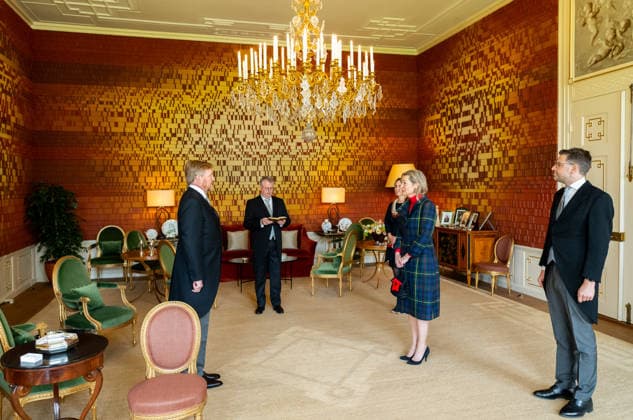 12-03-2026 King Willem-Alexander during a meeting with the Permanent Representative to the UN Food and Agriculture Organizations, Elske Smith (Rome), and Ambassador Matthijs van Eeuwen LLM (Harare) at palace Huis ten Bosch in The Hague. Â  Copyright: xPPEx