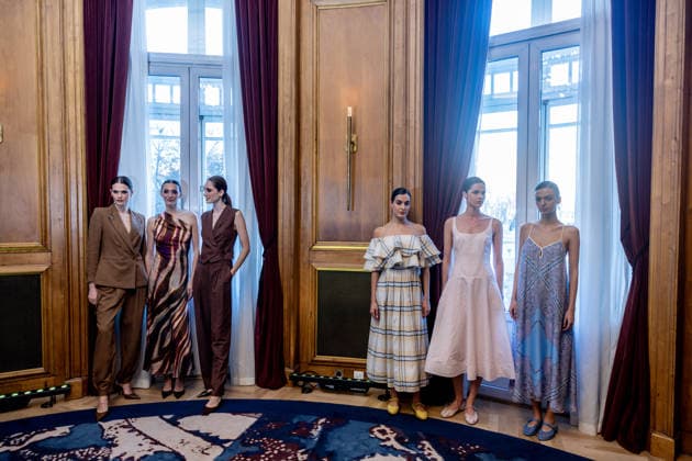 Juan Avellaneda presents his new Spring Summer 2026 collection Six models pose during the presentation of the Juan Avellaneda x See Iou Spring Summer 2026 collection, March 12, 2026, in Madrid Spain The Avellaneda event adopts the format of an exclusive trunk show The Juan Avellaneda x See Iou collaboration, active since 2020, fuses the timeless elegance and Mediterranean spirit of the designer - known for his floral prints and tailoring - with the ethical and sustainable approach of See Iou, active since 2020, fuses the timeless elegance and Mediterranean spirit of the designer - known for his floral prints and tailoring - with the ethical and sustainable approach of See Iou, offering affordable womens fashion made in Spain 12 MARCH 2026  Copyright: xRicardoxRubiox 7361585