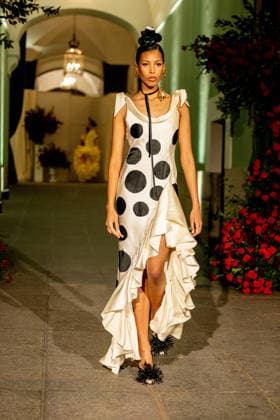 Juana Martín presents her new collection of flamenco fashion and prêt a porter A model parades presenting the new collection of flamenco fashion and prêt a porter of the designer Juana Martín, at the Real Academia de Bellas Artes de San Fernando, on March 12, 2026, in Madrid Spain Juana Martín, designer from Cordoba of gypsy origin and the first Spanish woman to parade in the Haute Couture in Paris, presents today her flamenco collection Herencia The fashion show, framed in the Madrid fashion week OMODA Madrid es Moda , is her only event in Spain in 2026 and pays tribute to the flower as a timeless symbol of flamenco 12 MARCH 2026 FASHION DESIGNER COLLECTION MODEL SHOWS SHOWS catwalk Madrid Madrid Spain  Copyright: xRicardoxRubiox 7361765