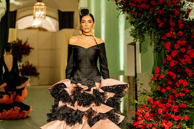 Juana Martín presents her new collection of flamenco fashion and prêt a porter A model parades presenting the new collection of flamenco fashion and prêt a porter of the designer Juana Martín, at the Real Academia de Bellas Artes de San Fernando, on March 12, 2026, in Madrid Spain Juana Martín, designer from Cordoba of gypsy origin and the first Spanish woman to parade in the Haute Couture in Paris, presents today her flamenco collection Herencia The fashion show, framed in the Madrid fashion week OMODA Madrid es Moda , is her only event in Spain in 2026 and pays tribute to the flower as a timeless symbol of flamenco 12 MARCH 2026 FASHION DESIGNER COLLECTION MODEL SHOWS SHOWS catwalk Madrid Madrid Spain  Copyright: xRicardoxRubiox 7361775