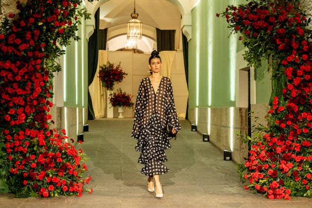 Juana Martín presents her new collection of flamenco fashion and prêt a porter A model parades presenting the new collection of flamenco fashion and prêt a porter of the designer Juana Martín, at the Real Academia de Bellas Artes de San Fernando, on March 12, 2026, in Madrid Spain Juana Martín, designer from Cordoba of gypsy origin and the first Spanish woman to parade in the Haute Couture in Paris, presents today her flamenco collection Herencia The fashion show, framed in the Madrid fashion week OMODA Madrid es Moda , is her only event in Spain in 2026 and pays tribute to the flower as a timeless symbol of flamenco 12 MARCH 2026 FASHION DESIGNER COLLECTION MODEL SHOWS SHOWS catwalk Madrid Madrid Spain  Copyright: xRicardoxRubiox 7361776