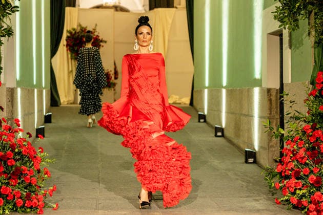 Juana Martín presents her new collection of flamenco fashion and prêt a porter A model parades presenting the new collection of flamenco fashion and prêt a porter of the designer Juana Martín, at the Real Academia de Bellas Artes de San Fernando, on March 12, 2026, in Madrid Spain Juana Martín, designer from Cordoba of gypsy origin and the first Spanish woman to parade in the Haute Couture in Paris, presents today her flamenco collection Herencia The fashion show, framed in the Madrid fashion week OMODA Madrid es Moda , is her only event in Spain in 2026 and pays tribute to the flower as a timeless symbol of flamenco 12 MARCH 2026 FASHION DESIGNER COLLECTION MODEL SHOWS SHOWS catwalk Madrid Madrid Spain  Copyright: xRicardoxRubiox 7361777