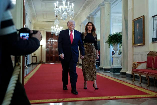 Donald Trump on Women s History Month - Washington US President Donald Trump and First lady Melania Trump arrive to participate in a Women s History Month Event in the East Room of the White House in Washington on March 12, 2026. Photo by Yuri Gripas ABACAPRESS.COM Washington DC United States  Copyright: xGripasxYuri ABACAx