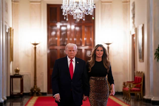 March 12, 2026, Washington, District Of Columbia, USA: United States President Donald J Trump, left, and first lady Melania Trump arrive for a Women s History Month event in the East Room of the White House in Washington, DC, USA, on Thursday, March 12, 2026. Every year, March is designated Women s History Month by presidential proclamation Washington USA - ZUMAs152 20260312_faa_s152_047 Copyright: xAlxDragox-xPoolxviaxCNPx