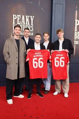 12 03 2026 , Carl Klaus, Andrej Ilic, Josip Juranovic, Andreas Schäfer and Aljioscha Kemlein at the premiere of Peaky Blinders Ð The Immortal Man, Kino International, Berlin, Berlin Deutschland, Germany
