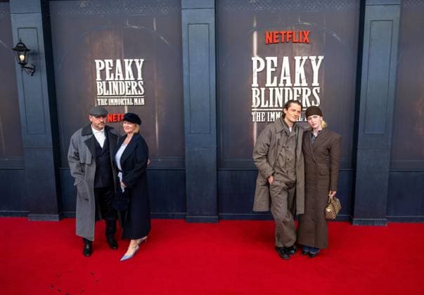 Cinema, movie premiere of Peaky Blinders, The Immortal Man at Kino International in Berlin, in the picture from left coach Steffen Baumgart 1 FC Union Berlin and wife Katja, Fabian Reese Hertha BSC , Johanna Jojo Grünewald girlfriend of Fabian Reese Hertha BSC , 12 03 2026, Copyright: xMatthiasxKochx