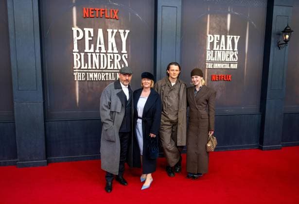 Cinema, movie premiere of Peaky Blinders, The Immortal Man at Kino International in Berlin, in the picture from left coach Steffen Baumgart 1 FC Union Berlin and wife Katja, Fabian Reese Hertha BSC , Johanna Jojo Grünewald girlfriend of Fabian Reese Hertha BSC , 12 03 2026, Copyright: xMatthiasxKochx
