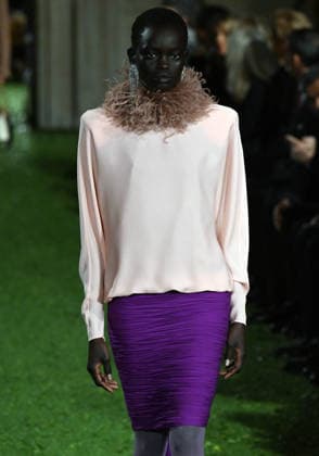 Valentino Runway - Rome A model walks the runway at Italian fashion house Valentino Show ‘Interferenze’ Fall Winter 2026 collection at Palazzo Barberini in Rome, Italy on March 12, 2026, two months after the death of founder Valentino Garavani. Italian fashion house Valentino returned to its roots with an evocative catwalk show held in the galleries of the Palazzo Barberini, a Baroque palace now home to masterpieces of the greatest artists of the Renaissance. Photo by Eric Vandeville ABACAPRESS.COM Rome Italy  Copyright: xVandevillexEric ABACAx