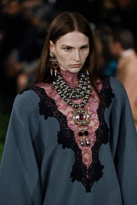 Valentino Runway - Rome A model walks the runway at Italian fashion house Valentino Show ‘Interferenze’ Fall Winter 2026 collection at Palazzo Barberini in Rome, Italy on March 12, 2026, two months after the death of founder Valentino Garavani. Italian fashion house Valentino returned to its roots with an evocative catwalk show held in the galleries of the Palazzo Barberini, a Baroque palace now home to masterpieces of the greatest artists of the Renaissance. Photo by Eric Vandeville ABACAPRESS.COM Rome Italy  Copyright: xVandevillexEric ABACAx