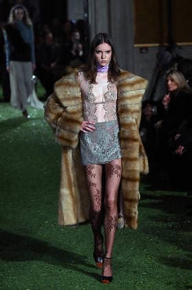 Valentino Runway - Rome A model walks the runway at Italian fashion house Valentino Show ‘Interferenze’ Fall Winter 2026 collection at Palazzo Barberini in Rome, Italy on March 12, 2026, two months after the death of founder Valentino Garavani. Italian fashion house Valentino returned to its roots with an evocative catwalk show held in the galleries of the Palazzo Barberini, a Baroque palace now home to masterpieces of the greatest artists of the Renaissance. Photo by Eric Vandeville ABACAPRESS.COM Rome Italy  Copyright: xVandevillexEric ABACAx