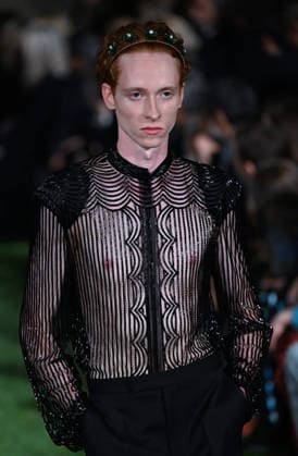 Valentino Runway - Rome A model walks the runway at Italian fashion house Valentino Show ‘Interferenze’ Fall Winter 2026 collection at Palazzo Barberini in Rome, Italy on March 12, 2026, two months after the death of founder Valentino Garavani. Italian fashion house Valentino returned to its roots with an evocative catwalk show held in the galleries of the Palazzo Barberini, a Baroque palace now home to masterpieces of the greatest artists of the Renaissance. Photo by Eric Vandeville ABACAPRESS.COM Rome Italy  Copyright: xVandevillexEric ABACAx