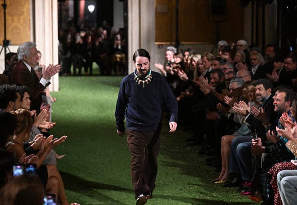 Valentino Runway - Rome Valentino s Creative Designer Alessandro Michele greets the audience at the end of Italian fashion house Valentino Show ‘Interferenze’ Fall Winter 2026 collection at Palazzo Barberini in Rome, Italy on March 12, 2026, two months after the death of founder Valentino Garavani. LEFT: Giancarlo Giammetti, Valentino s long-time personal and professional partner. RIGHT: Italian actor Pierfrancesco Favino. Italian fashion house Valentino returned to its roots with an evocative catwalk show held in the galleries of the Palazzo Barberini, a Baroque palace now home to masterpieces of the greatest artists of the Renaissance. Photo by Eric Vandeville ABACAPRESS.COM Rome Italy  Copyright: xVandevillexEric ABACAx