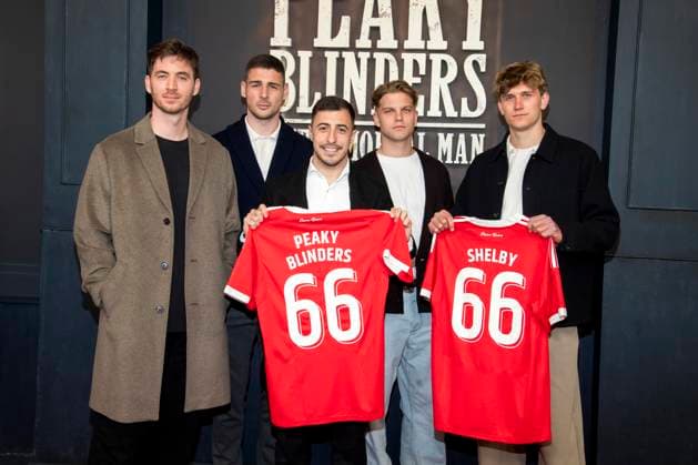abb Carl Klaus, Andre Ilic, Josip Juranovic and Aljoscha Kemlein with soccer jersey Union Berlin with back number 66 on the red carpet at the Netflix movie premiere of PEAKY BLINDERS THE IMMORTAL MAN at Kino International Berlin ,Berlin 12 03 2026 Berlin Germany
