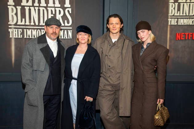abb Steffen Baumgart, Katja Baumgart coach footballer Union Berlin with Fabian Reese and Johanna Gruenewald Hertha BSC footballer on the red carpet at the Netflix movie premiere of PEAKY BLINDERS THE IMMORTAL MAN at Kino International Berlin ,Berlin 12 03 2026 Berlin Germany