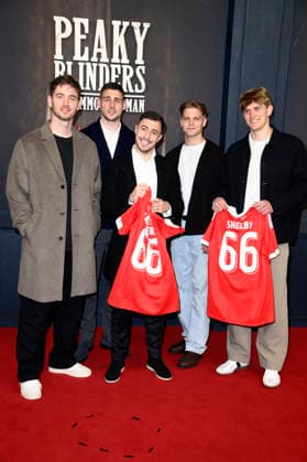 Carl Klaus, Andrej Ilic, Josip Juranovic, Andras Schäfer and Aljoscha Kemlein at the premiere of the Netflix film Peaky Blinders The Immortal Man at Kino International Berlin, 12 03 2026 Foto:xN.xKubelkax xFuturexImagex peaky_6211