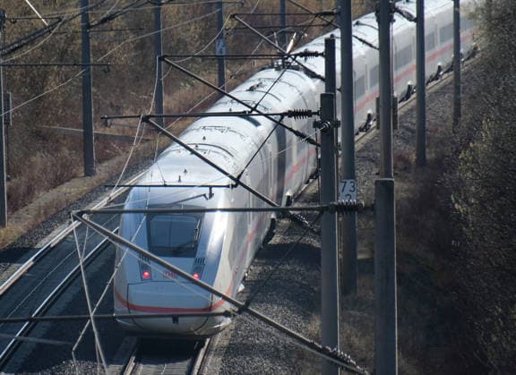Insights from a train journey starting in Goettingen Hbf to Hannover Hbf on the ICE route near Northeim Train journey in Germany by train on the ICE