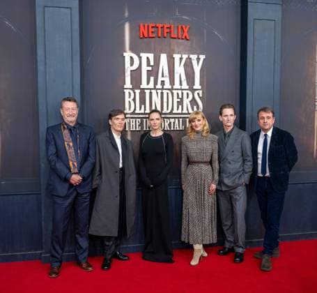 Cinema, film premiere of Peaky Blinders, The Immortal Man at Kino International in Berlin, pictured from left author Steven Knight, actor Cillian Murphy, actress Rebecca Ferguson, Katja Hofem Vice President Content DACH for Netflix in Germany, Austria and Switzerland , director Tom Harper, producer Guy Heeley, 12 03 2026, Copyright: xMatthiasxKochx
