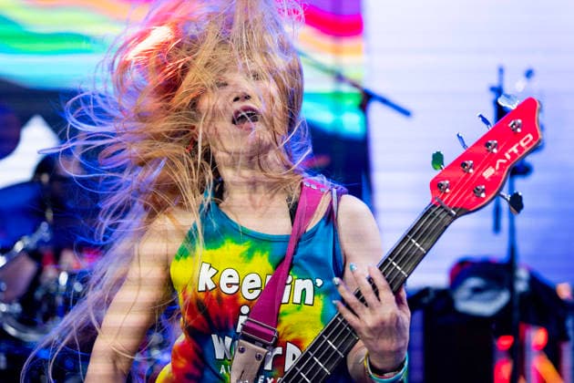 March 13, 2026: The band Gokumon is a three-piece band formed in Japan in 2004. Junko on guitar performing at the SXSW Music Festival, Downright Austin Global Stage at Downright Austin Backyard. Austin, Texas. CSM Austin United States of America - ZUMAc04_ 20260313_faf_c04_015 Copyright: xMarioxCantux