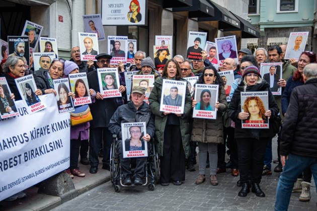 March 14, 2026, Istanbul, Istanbul, Turkey: Members of the Human Rights Association (IHD) and relatives of victims of enforced disappearances hold the 729th Ã¢â‚¬oeF Sit-InÃ¢â‚¬Â? protest in front of the Human Rights Association building in Istanbul, Turkey. The weekly protest demands justice for people who were forcibly disappeared in custody and calls on authorities to reveal the fate and whereabouts of the missing. The gathering is part of a long-running series of protests organized by families of the disappeared and human rights defenders. Istanbul Turkey - ZUMAt171 20260314_zip_t171_028 Copyright: xAbdullahxTepelix