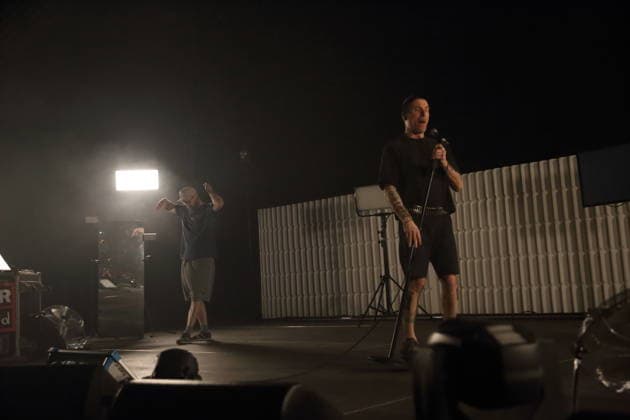 Andrew Fearn and Jason Williamson, from left, from the band Sleaford Mods at a concert at the Tempodrom in Berlin, March 14, 2026 Sleaford Mods concert Berlin