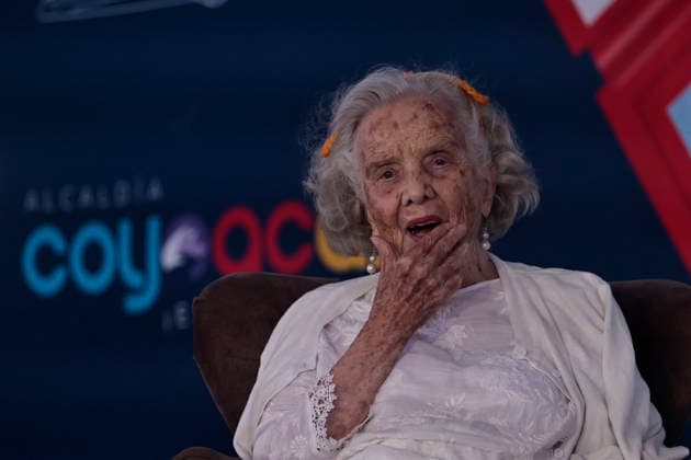 March 14, 2026, Mexico City, Cdmx, Mexico: At the Coyoaco¡n Book Fair, the presentation Women Who Write, Worlds That Change was given by Mexican writer and journalist ELENA PONIATOWSKA, along with Mexican writer, activist, academic critic, and professor MARGO GLAZ. They discussed the role of women in writing, history, and education in Mexico, offering a different perspective from a feminist standpoint. Mexico City Mexico - ZUMAp204 20260314_zip_p204_010 Copyright: xJosuexPerezx