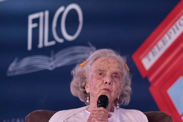 March 14, 2026, Mexico City, Cdmx, Mexico: At the Coyoaco¡n Book Fair, the presentation Women Who Write, Worlds That Change was given by Mexican writer and journalist ELENA PONIATOWSKA, along with Mexican writer, activist, academic critic, and professor MARGO GLAZ. They discussed the role of women in writing, history, and education in Mexico, offering a different perspective from a feminist standpoint. Mexico City Mexico - ZUMAp204 20260314_zip_p204_018 Copyright: xJosuexPerezx