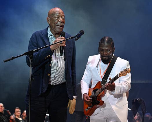 BOCA RATON - MARCH 14: Morgan Freeman s Symphonic Blues Experience performs during Beatles On The Beach at The Mizner Park Amphitheatre on March 14, 2026 in Boca Raton, Florida. Copyright: xmpi04x