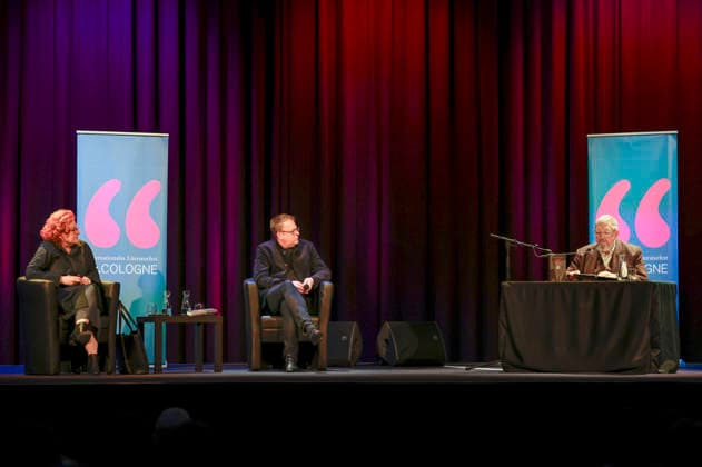 Sabine Rückert, Thomas Laue and Dietmar Bär at the lit Cologne 2026 event Prager Verbrechen Sabine Rückert and Dietmar Bär on Egon Erwin Kisch at the Theater am Tanzbrunnen Cologne, 15 03 2026 Foto:xR.xSchmiegeltx xFuturexImagex verbrechen_6339