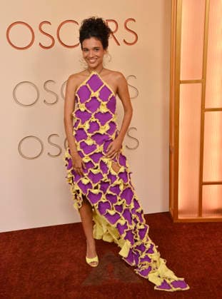 Laura Lufési arrives on the red carpet for the 98th annual Academy Awards in the Hollywood section of Los Angeles on Sunday, March 15, 2026. Conan O Brien will host the Oscars for the second consecutive year.  LAP20260315134 JIMxRUYMEN