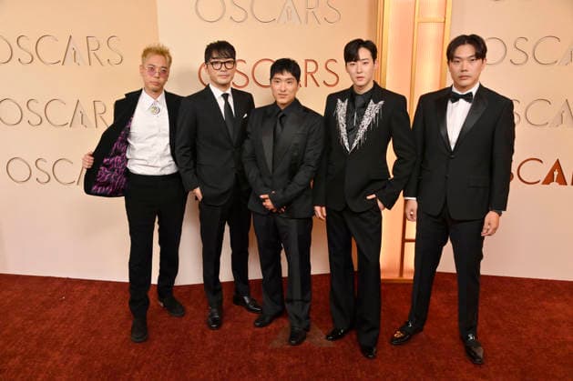 Danny Chung, Neckwav, Andrew Choi, Kevin Woo, and SamUIL Lee arrive on the red carpet for the 98th annual Academy Awards in the Hollywood section of Los Angeles on Sunday, March 15, 2026. Conan O Brien will host the Oscars for the second consecutive year.  LAP20260315122 JIMxRUYMEN