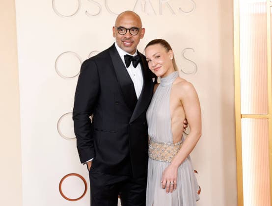 (L-R) Harvey Mason jr. and Britt Mason arrive on the red carpet for the 98th annual Academy Awards in the Hollywood section of Los Angeles on Sunday, March 15, 2026. Conan O Brien will host the Oscars for the second consecutive year.  LAP20260315488 JOHNxANGELILLO