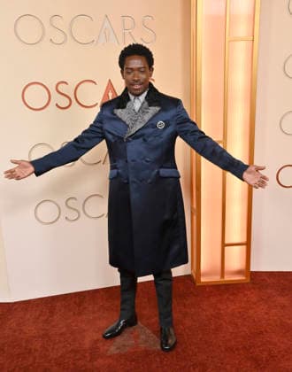 Damson Idris arrives on the red carpet for the 98th annual Academy Awards in the Hollywood section of Los Angeles on Sunday, March 15, 2026. Conan O Brien will host the Oscars for the second consecutive year.  LAP20260315197 JIMxRUYMEN