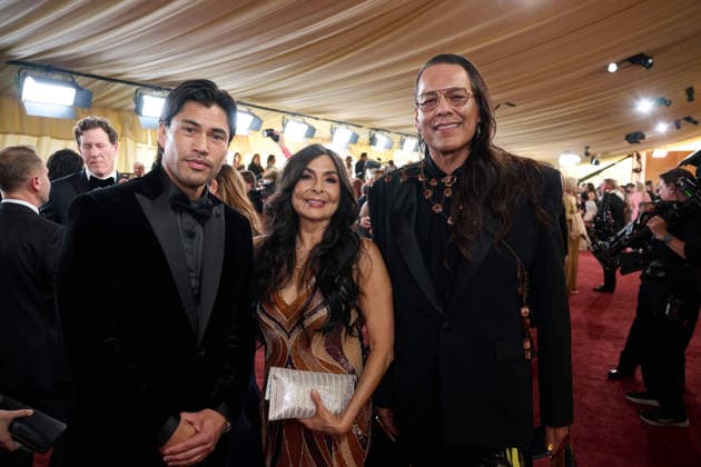 Martin Sensmeier, a guest and Bird Runningwater arrive on the red carpet of the 98th OscarsÂ® at the DolbyÂ® Theatre at Ovation Hollywood on Sunday, March 15, 2026. Los Angeles CA USA  350081097PLX