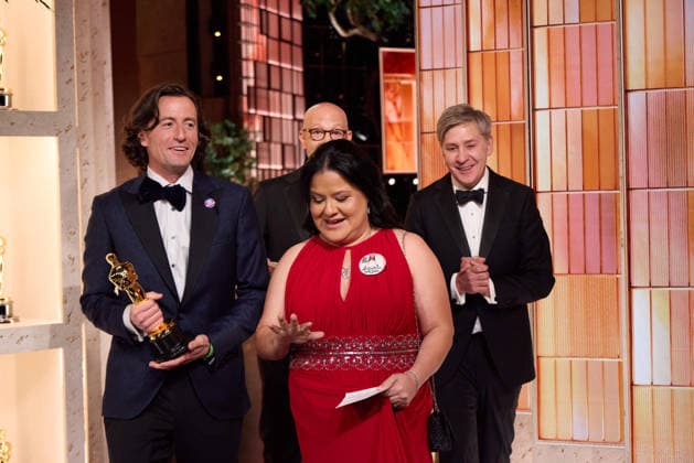 Conall Jones, Gloria Cazares, and Steve Hartman backstage after winning the OscarÂ® for Documentary Short Film during the 98th OscarsÂ® at the DolbyÂ® Theatre at Ovation Hollywood on Sunday, March 15, 2026. Los Angeles CA USA  350081290PLX
