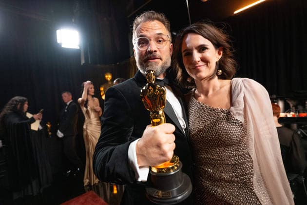 Radovan Sibrt and Alzbeta Karaskova pose backstage with the OscarÂ® for Documentary Feature Film during the live ABC Telecast of the 98th OscarsÂ® at DolbyÂ® Theatre at Ovation Hollywood on Sunday, March 15, 2026. Los Angeles CA USA  350081338PLX