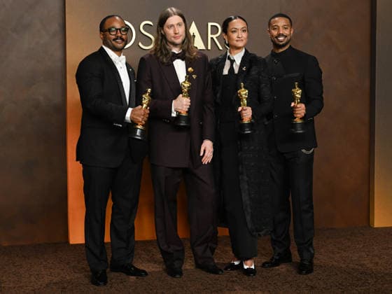 March 15, 2026, Hollywood, California, USA: Best Original Screenplay for the film Sinners RYAN COOGLER, Academy Award for Best Original Score for Sinners LUDWIG GORANSSON, Best Cinematography for Sinners for AUTUMN DURALD ARKAPAW and Best Actor for his dual role as Smoke and Stack in the film Sinners MICHAEL B. JORDAN in the Press Room during the 98th Academy Awards, presented by the Academy of Motion Picture Arts and Sciences (AMPAS), at the Dolby Theatre in Hollywood. Hollywood USA  - ZUMAb173 20260315_aap_b173_081 Copyright: xBillyxBennightx