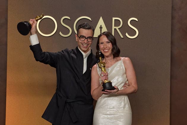 Alexandre Singh and Natalie Musteata pose backstage with the OscarÂ® for Live Action Short Film during the 98th OscarsÂ® at DolbyÂ® Theatre at Ovation Hollywood on Sunday, March 15, 2026. Los Angeles CA USA  350081386PLX