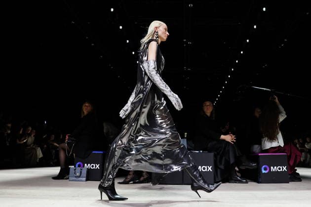 RUSSIA, MOSCOW - MARCH 16, 2026: A model showcases creations during a runway show for Addicted_to as part of the 6th Moscow Fashion Week at the Manege Central Exhibition Hall (Moscow Manege) Moscow Russia  - ZUMAt113 20260316_zaa_t113_279 Copyright: xValeryxSharifulinx