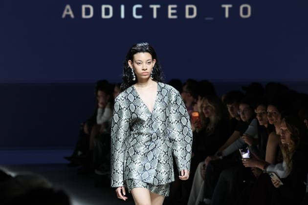 RUSSIA, MOSCOW - MARCH 16, 2026: A model showcases creations during a runway show for Addicted_to as part of the 6th Moscow Fashion Week at the Manege Central Exhibition Hall (Moscow Manege) Moscow Russia  - ZUMAt113 20260316_zaa_t113_281 Copyright: xValeryxSharifulinx