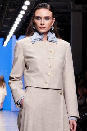 RUSSIA, MOSCOW - MARCH 16, 2026: A model showcases creations during a runway show for Ammonit as part of the 6th Moscow Fashion Week at the Manege Central Exhibition Hall (Moscow Manege). Valery Sharifulin TASS  90143807