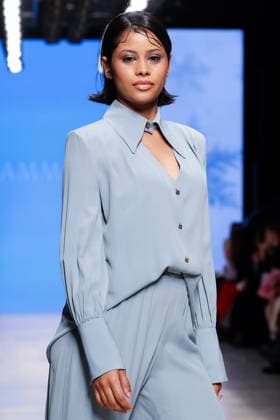 RUSSIA, MOSCOW - MARCH 16, 2026: A model showcases creations during a runway show for Ammonit as part of the 6th Moscow Fashion Week at the Manege Central Exhibition Hall (Moscow Manege). Valery Sharifulin TASS  90143553