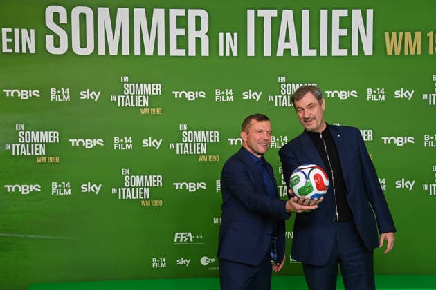 Lothar Matthaeus with Markus SOEDER Ministerpraesident Bayern and CSU Chairman Premiere EIN SOMMER IN ITALIEN WM 1990 on 16 03 20226 at Mathaeser Kino in Munich Red Carpet,Red Carpet