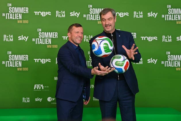 Lothar Matthaeus with Markus SOEDER Ministerpraesident Bayern and CSU Chairman Premiere EIN SOMMER IN ITALIEN WM 1990 on 16 03 20226 at Mathaeser Kino in Munich Red Carpet,Red Carpet