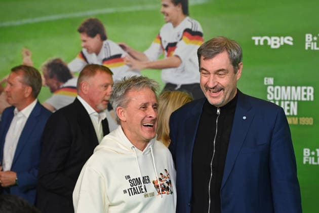 Markus SOEDER State Premier of Bavaria and CSU Chairman with Pierre LITTBARSKI Premiere EIN SOMMER IN ITALIEN WM 1990 on 16 03 20226 at the Mathaeser Kino in Munich Red Carpet,Red Carpet